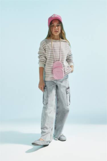 Girl Relax Fit Crew Neck Striped Sweatshirt