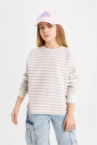 Girl Relax Fit Crew Neck Striped Sweatshirt