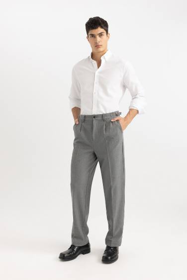 Modern Fit Polo Neck Textured Long Sleeve Shirt