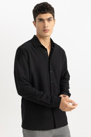 Modern Fit Polo Collar Crinkle Shirt