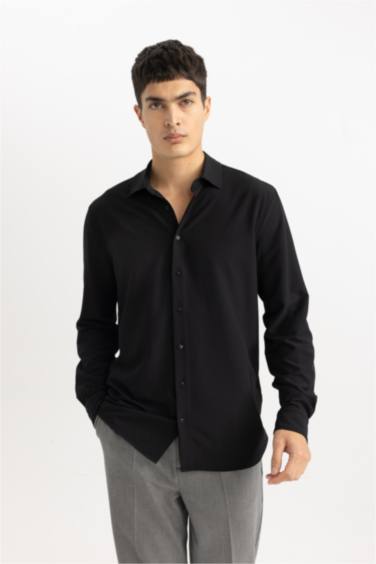 Modern Fit Polo Collar Crinkle Shirt