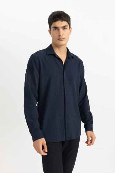 Modern Fit Polo Collar Crinkle Shirt