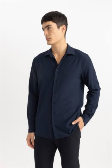 Modern Fit Polo Collar Crinkle Shirt