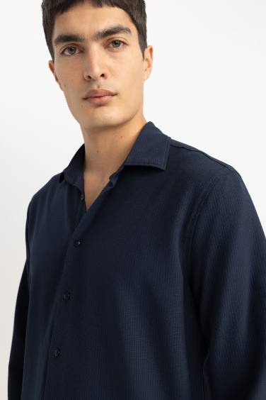 Modern Fit Polo Collar Crinkle Shirt