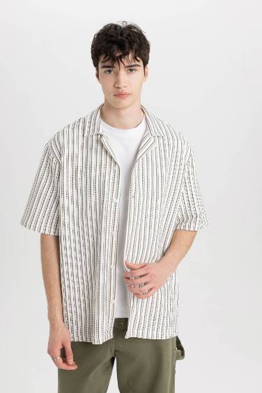 Relax Fit Apache Neck Striped Short Sleeve Shirt