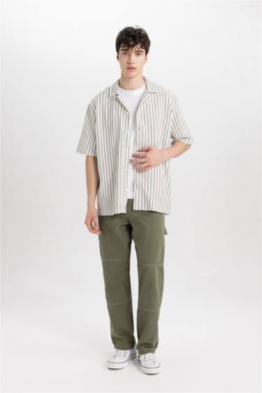 Relax Fit Apache Neck Striped Short Sleeve Shirt