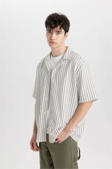 Relax Fit Apache Neck Striped Short Sleeve Shirt