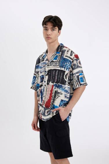 Relax Fit Printed Viscose Short Sleeve Shirt