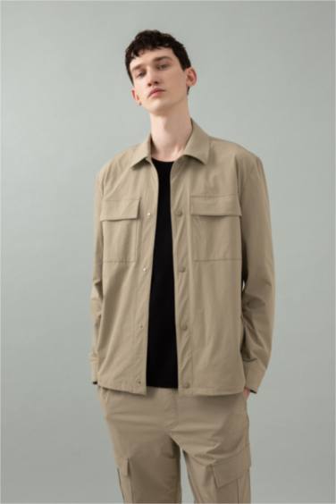 Regular Fit Polo Yaka Çıtçıt Kapamalı Cepli Teknik Gömlek Ceket