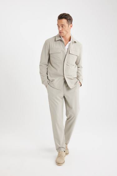 Regular Fit Polo Yaka Çıtçıtlı Cepli Teknik Gömlek Ceket