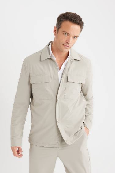 Regular Fit Polo Yaka Çıtçıtlı Cepli Teknik Gömlek Ceket