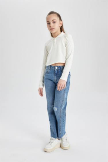 Girl Ribana Long Sleeve Basic Polo T-Shirt