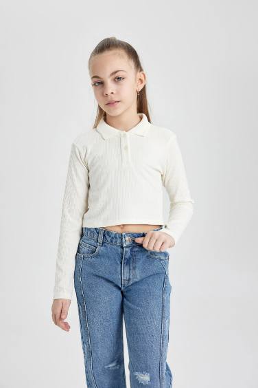 Girl Ribana Long Sleeve Basic Polo T-Shirt