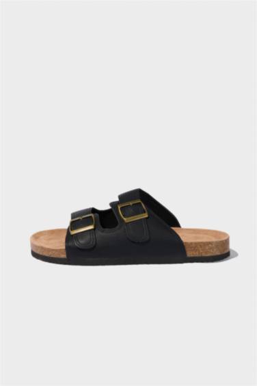 Man High Sole Double Banded Faux Leather Slippers