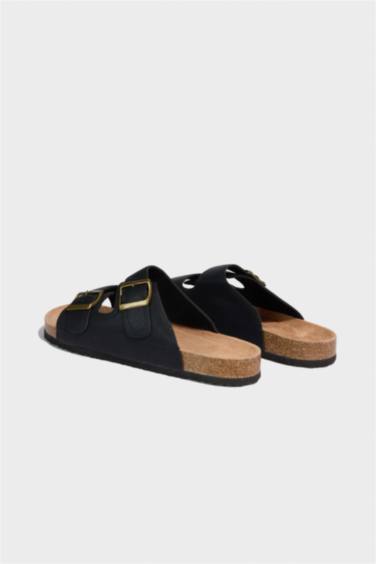 Man High Sole Double Banded Faux Leather Slippers