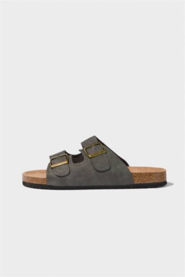 Man High Sole Double Banded Faux Leather Slippers