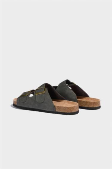 Man High Sole Double Banded Faux Leather Slippers