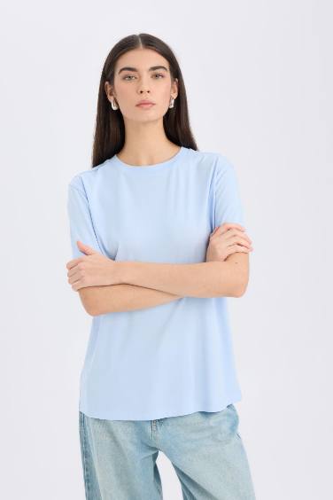 تيشيرت سادة نص ردن قصة عادية بياخة مستديرة