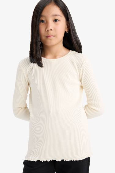 Girl Slim Fit Crew Neck Rib T-Shirt