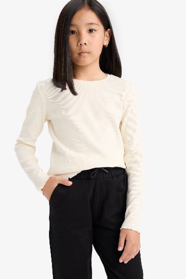 تيشيرت بنات سليم كم طويل برقبة مستديرة