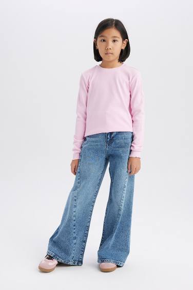 Girl Slim Fit Crew Neck Ribbed Basic T-Shirt