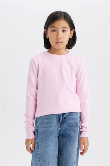 Girl Slim Fit Crew Neck Ribbed Basic T-Shirt