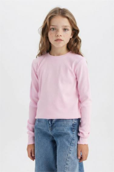 T-shirt slim basique à manches longues et col rond pour fille