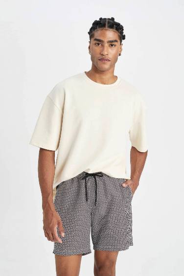 Regular Fit Patterned Mesh Lined Short Swim Shorts