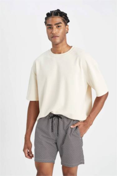 Regular Fit Patterned Mesh Lined Short Swim Shorts