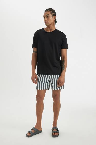 Striped Mesh Lined Short Swim Shorts