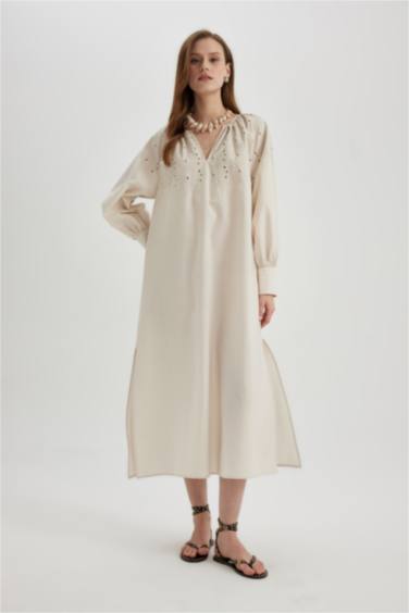 Long Sleeve Slit Beach Dress