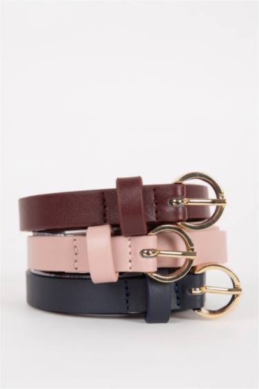 حزام حريمي جلد صناعي بمشبك بيضاوي - 3 قطع