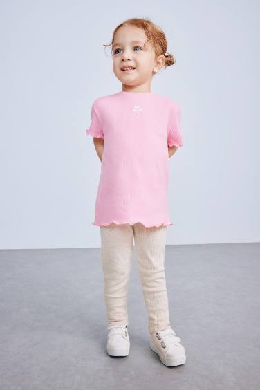 تيشيرت بنات نص كم فلورال قصة عادية برقبة مستديرة