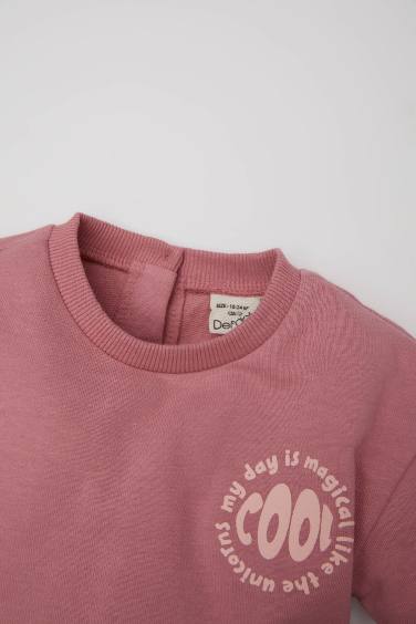 Baby Girl Slogan Printed Long Sleeve Dress