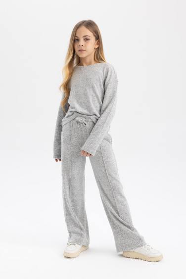 Girl Wide Leg Knitwear Look Trousers