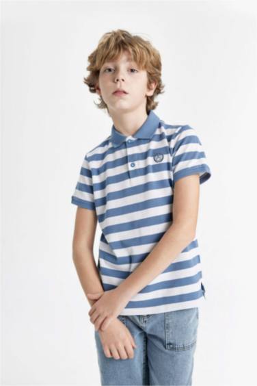 Boy Pique Short Sleeve Striped Polo T-Shirt