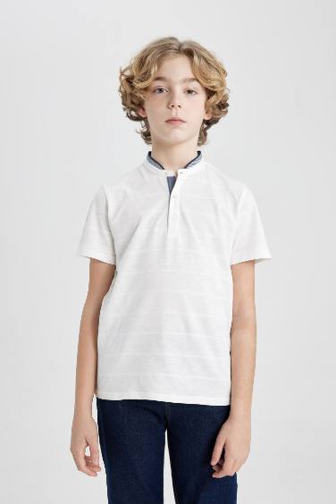 Boy High Collar Pique Short Sleeve Polo T-Shirt