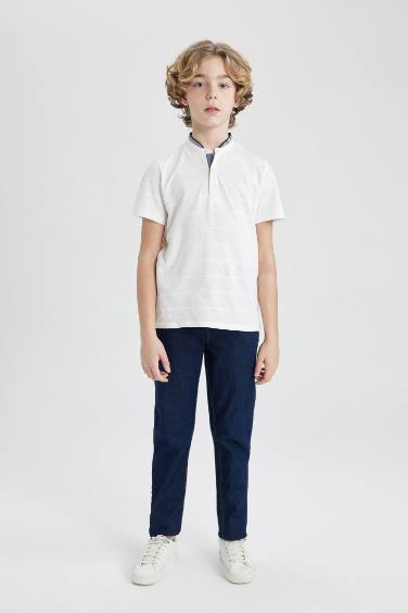 Boy High Collar Pique Short Sleeve Polo T-Shirt