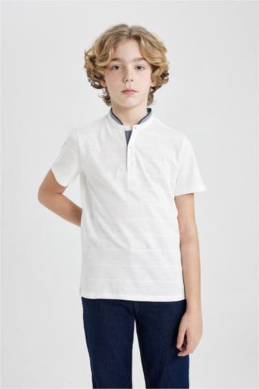 Boy High Collar Pique Short Sleeve Polo T-Shirt