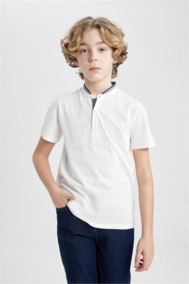 Boy High Collar Pique Short Sleeve Polo T-Shirt