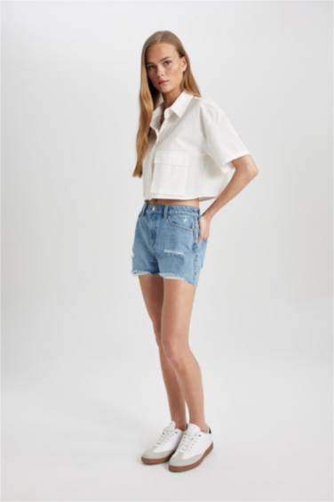 Джинсовые бермуды с высокой талией