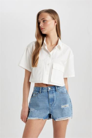 Джинсовые бермуды с высокой талией