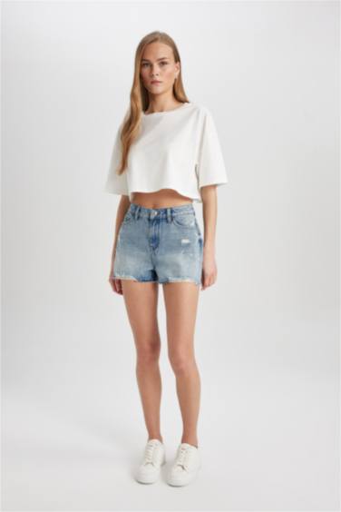 Джинсовые бермуды с высокой талией