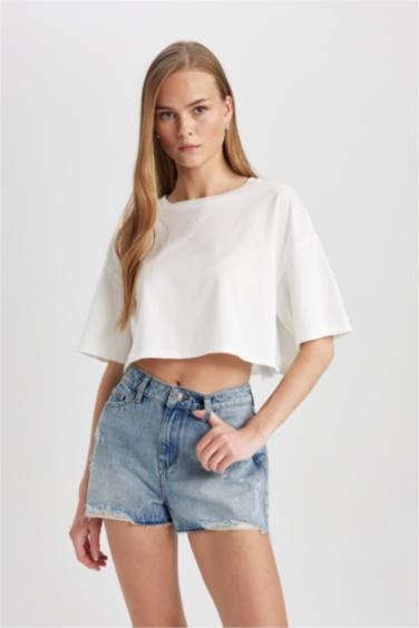 Джинсовые бермуды с высокой талией