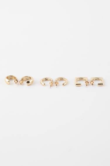 Woman 3 Piece Gold Earrings