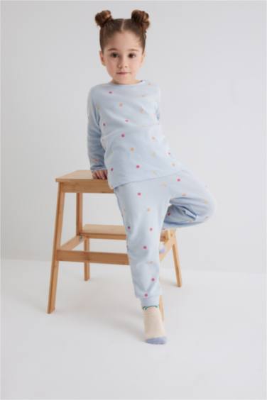 Kız Bebek Pijama Takım Meyve Desenli Uzun Kollu Waffle Üst Beli Lastikli Uzun Alt