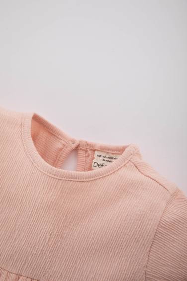 فستان بيبي بناتي كم طويل قصة عادية بياقة مستديرة