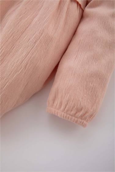 فستان بيبي بناتي كم طويل قصة عادية بياقة مستديرة