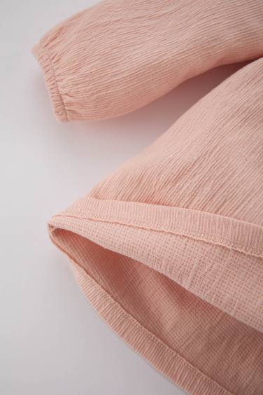 فستان بيبي بناتي كم طويل قصة عادية بياقة مستديرة