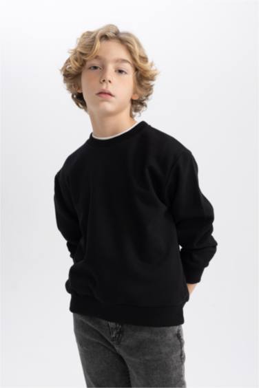 Erkek Çocuk Bisiklet Yaka Basic Düz Sweatshirt